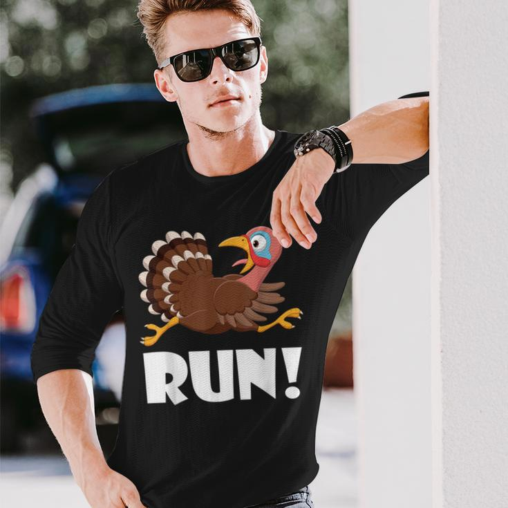 Turkey Trot Adult Running Costume Face Run Thanksgiving Long Sleeve T-Shirt Gifts for Him