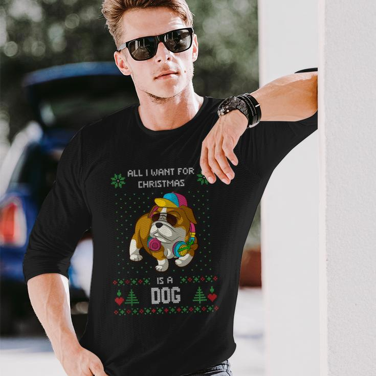 Ugly Christmas Sweater Bully American Bulldog Dog Long Sleeve T-Shirt Gifts for Him