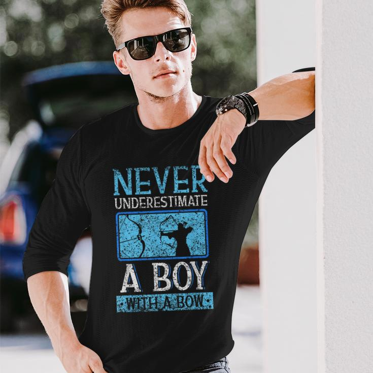 Never Underestimate A Boy With A Bow Arrow Archery Archer Long Sleeve T-Shirt Gifts for Him