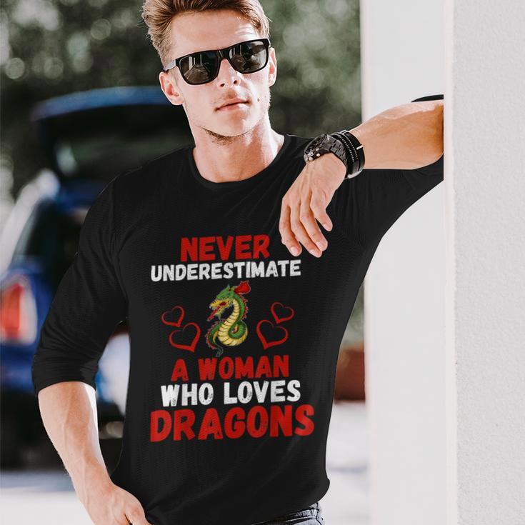 Never Underestimate Love Dragons Graphic Long Sleeve T-Shirt Gifts for Him