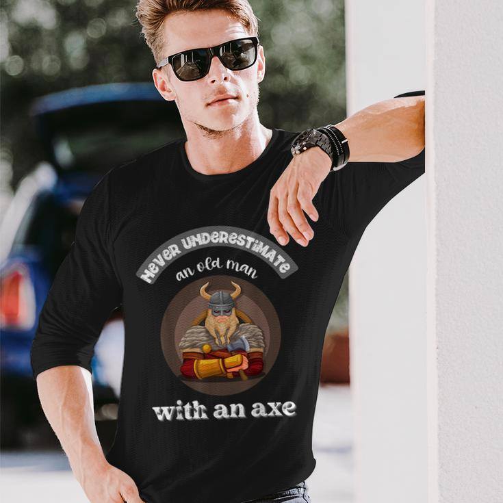 Never Underestimate An Old Man With An Axe Thrower Long Sleeve T-Shirt Gifts for Him