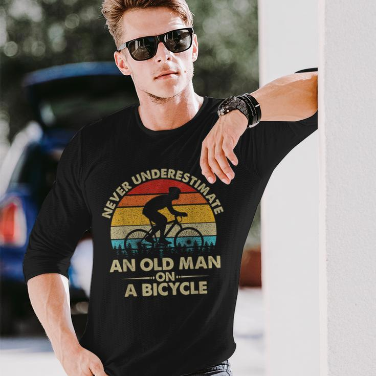 Never Underestimate An Old Man On A Bicycle Vintage Retro Long Sleeve T-Shirt Gifts for Him