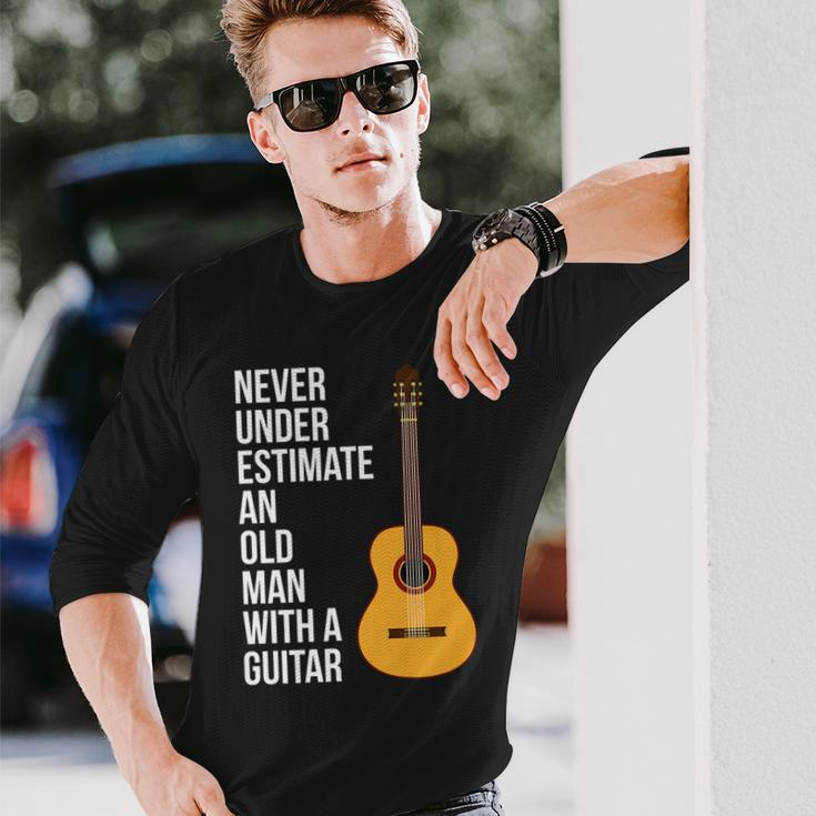Never Underestimate An Old Man With A Guitar For Men Long Sleeve T-Shirt Gifts for Him