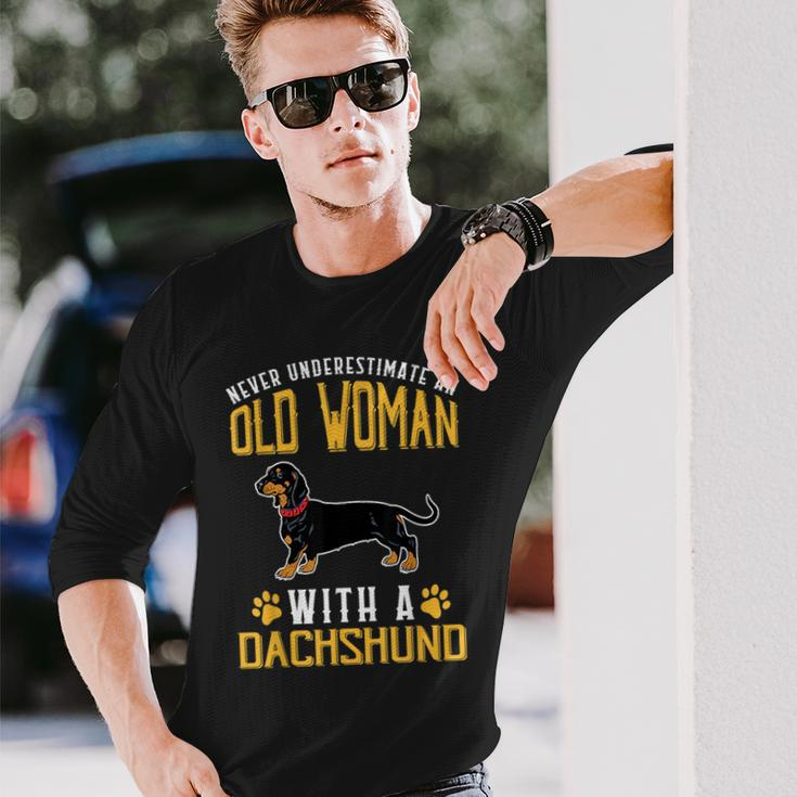 Never Underestimate An Old Woman With A Dachshund Cute Long Sleeve T-Shirt Gifts for Him