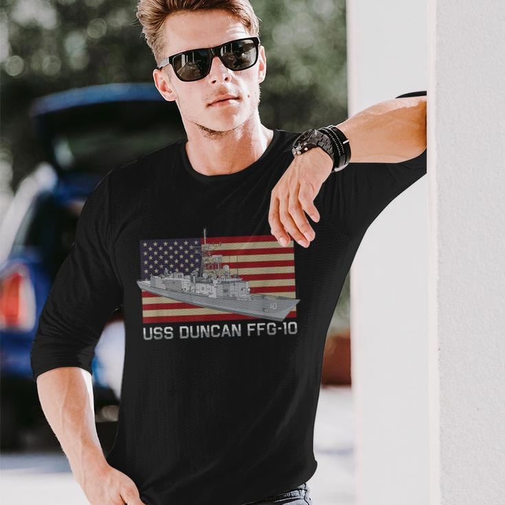 Uss Duncan Ffg-10 Ship Diagram American Flag Long Sleeve T-Shirt Gifts for Him