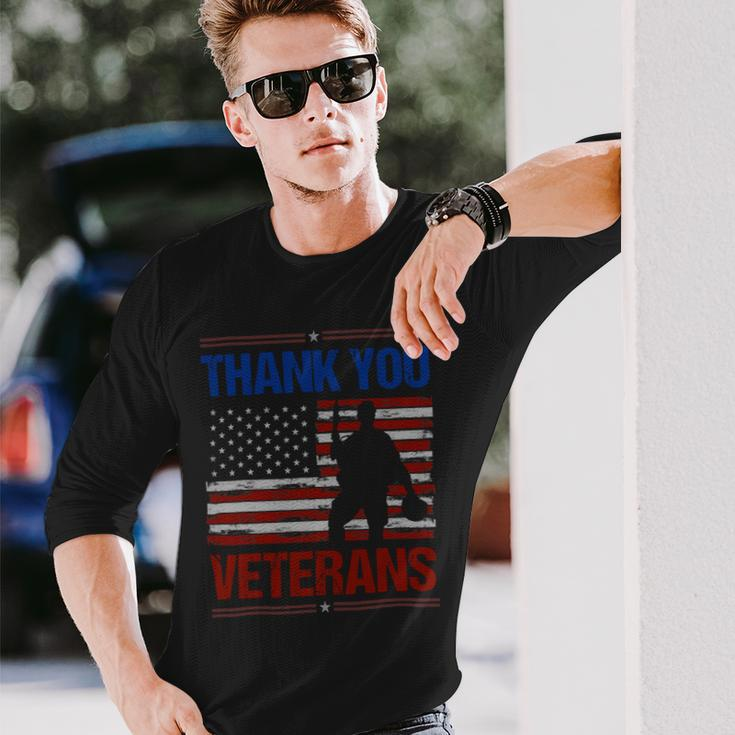 Veteran Vets Thank You Veterans Service Patriot Veteran Day American Flag 3 Veterans Long Sleeve T-Shirt Gifts for Him