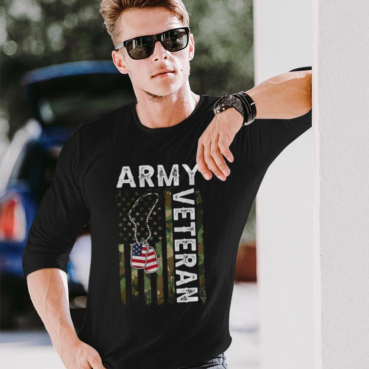 Veteran Vets Us Army Veteran Usa America Camo Flag And Military Dog Tag Veterans Long Sleeve T-Shirt Gifts for Him