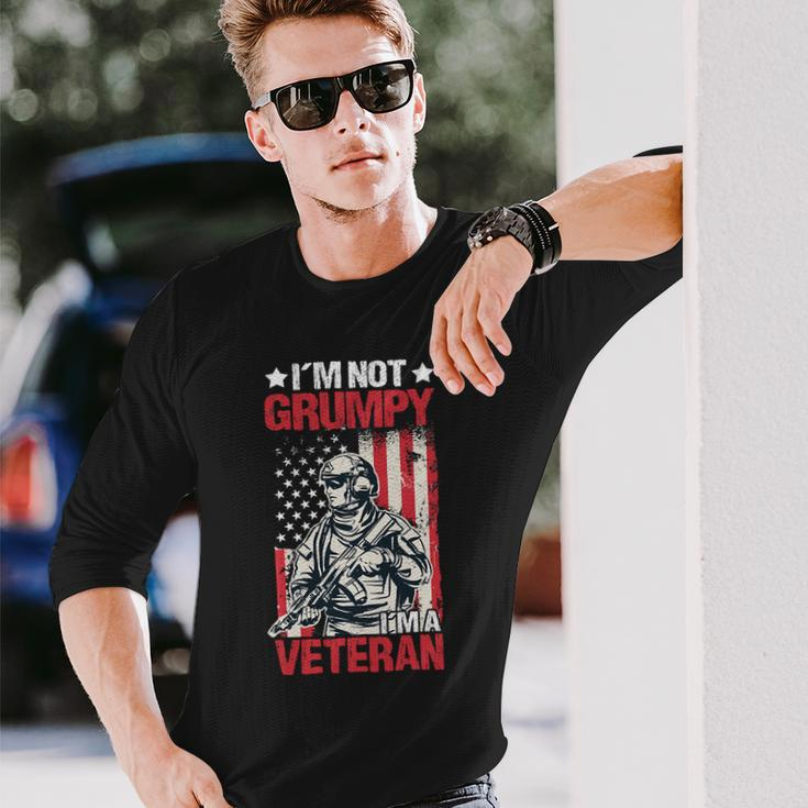 Veteran Vets Us Flag Im Not Grumpy Im A Veteran 119 Veterans Long Sleeve T-Shirt Gifts for Him