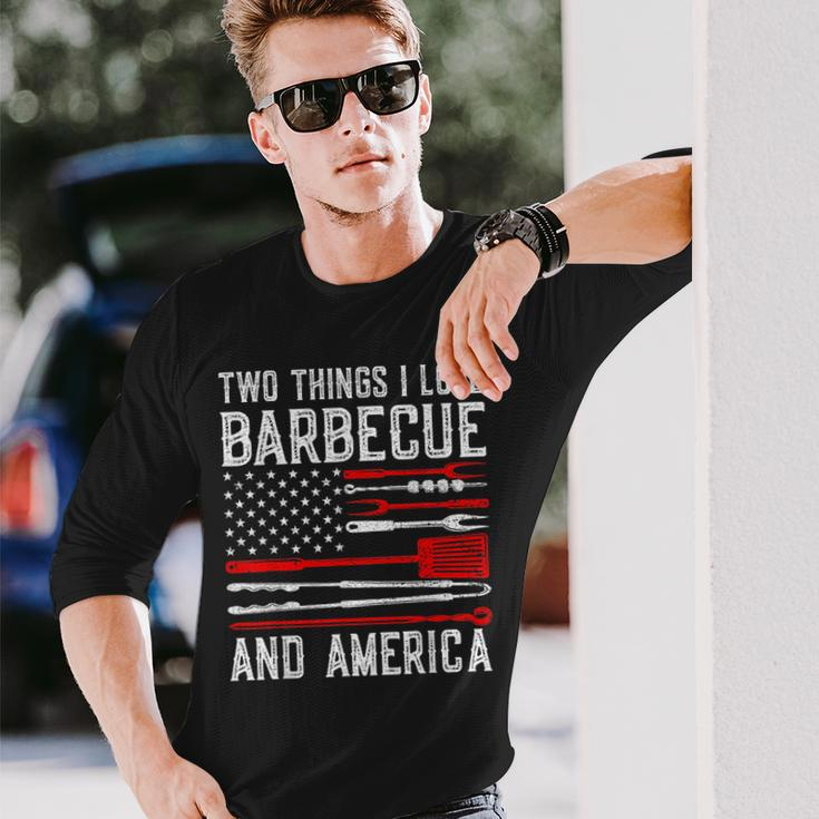 Vintage Bbq America Lover Us Flag Bbg Cool American Barbecue Long Sleeve T-Shirt Gifts for Him