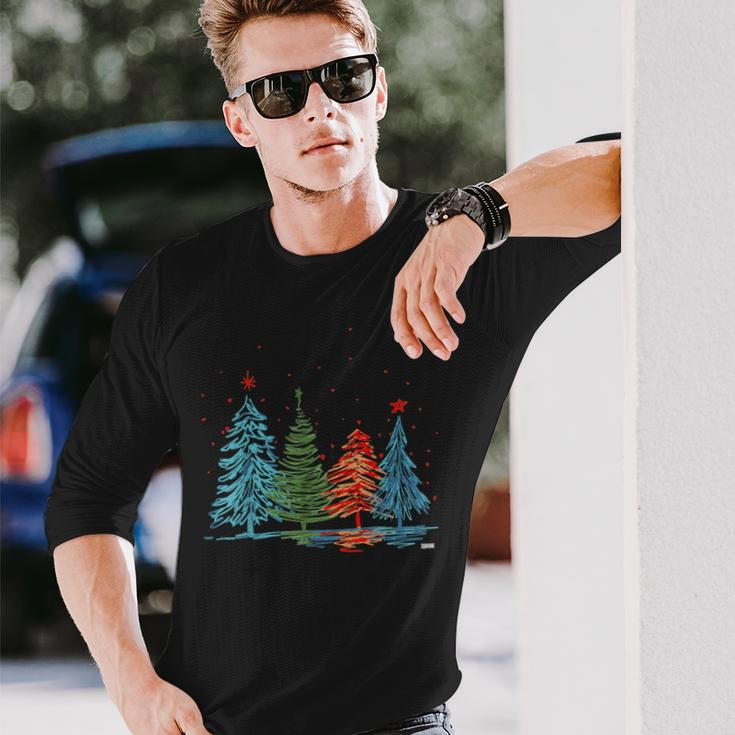 Vintage Christmas Trees Hand Drawing Christmas Trees Long Sleeve T-Shirt Gifts for Him