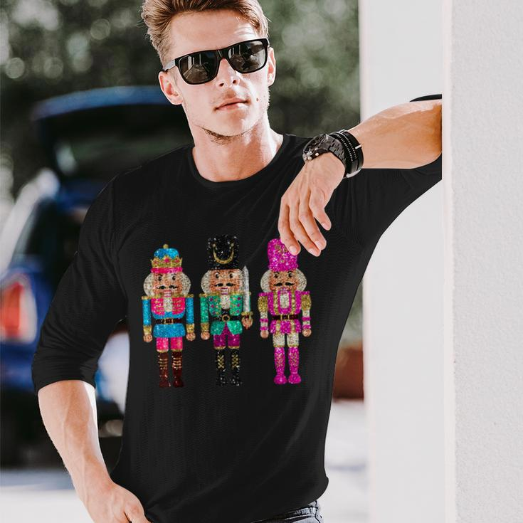 Vintage Sequin Cheerful Sparkly Nutcrackers Christmas Long Sleeve T-Shirt Gifts for Him