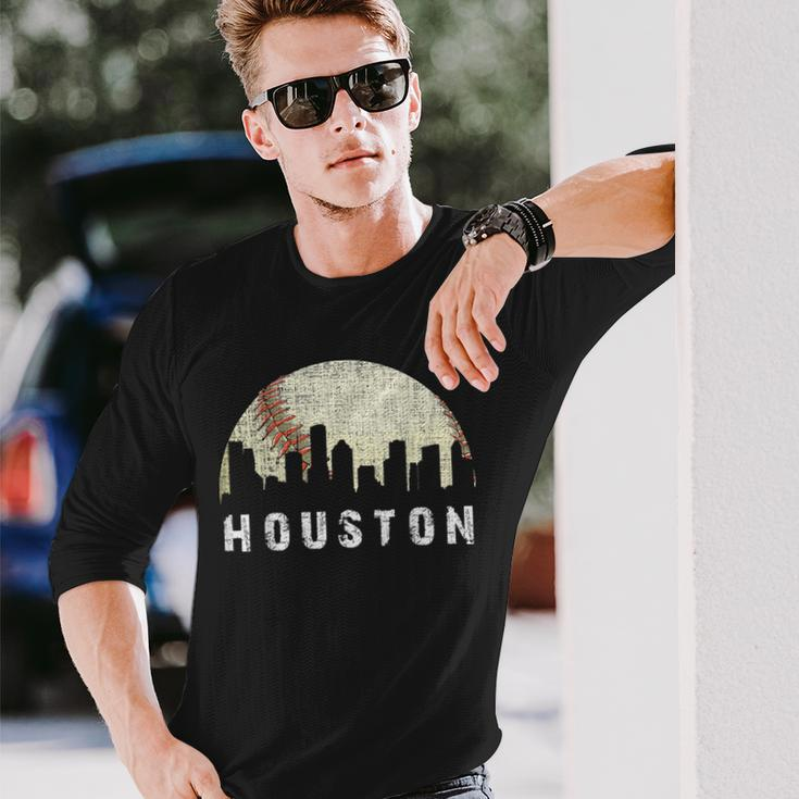 Vintage Houston Skyline City Baseball Met At Gameday Long Sleeve T-Shirt Gifts for Him