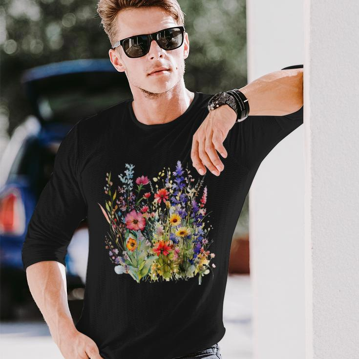 Vintage Nature Lover Botanical Floral Aesthetic Wildflowers Long Sleeve T-Shirt Gifts for Him