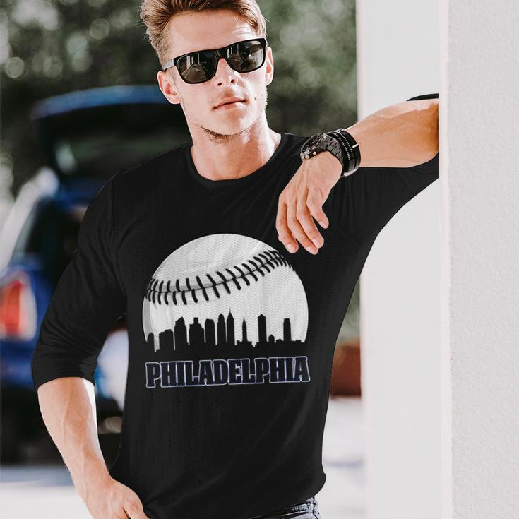 Vintage Philadelphia Baseball Skyline Retro Philly Cityscap Long Sleeve T-Shirt Gifts for Him
