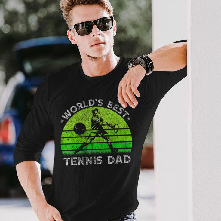 Vintage Retro Worlds Best Tennis Dad Silhouette Sunset Long Sleeve T-Shirt T-Shirt Gifts for Him