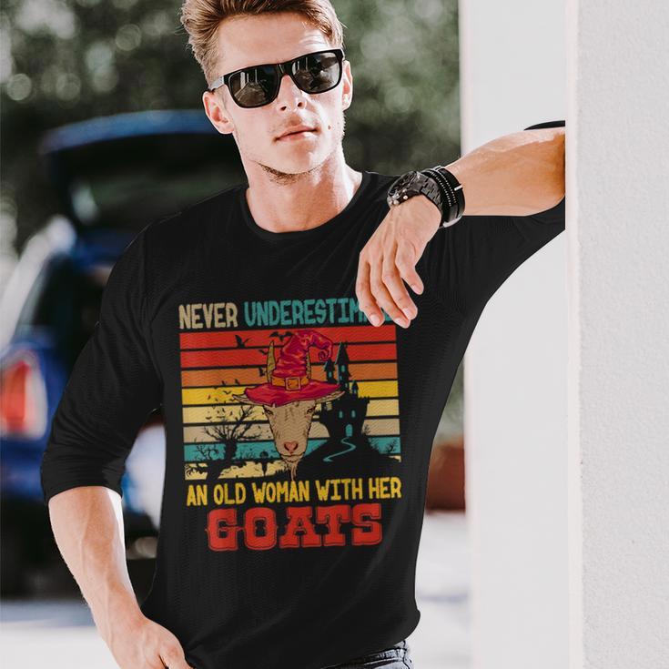 Vintage Never Underestimate An Old Woman With Her Goats Long Sleeve T-Shirt Gifts for Him
