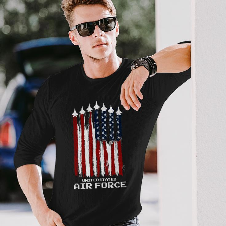 Vintage Us Air Force Veterans Usa American Flag 4Th Of July Long Sleeve Gifts for Him