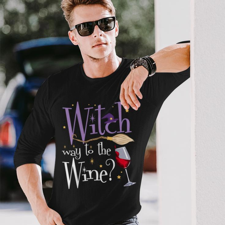Witch Way To The Wine Halloween Drinking For Wiccan Witches Long Sleeve T-Shirt Gifts for Him