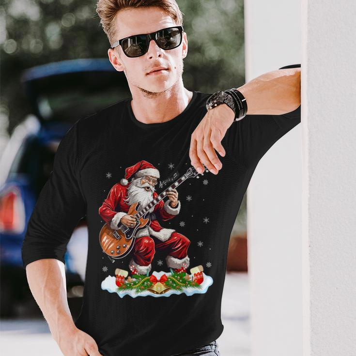 Xmas Guitarist Santa Playing Guitar Christmas Long Sleeve T-Shirt Gifts for Him