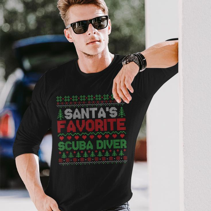 Xmas Santa's Favorite Scuba Diver Ugly Christmas Sweater Long Sleeve T-Shirt Gifts for Him