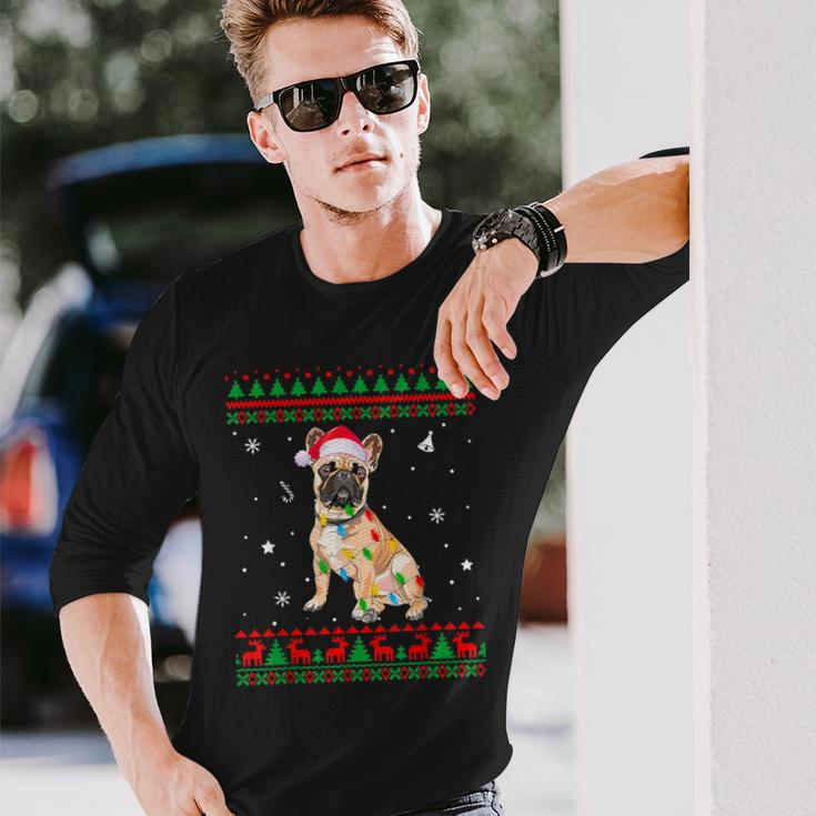 Xmas Ugly Sweater Christmas Lights French Bulldog Dog Lover Long Sleeve T-Shirt Gifts for Him