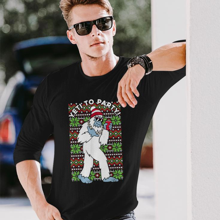 Yeti To The Party Ugly Christmas Sweater Graphic Long Sleeve T-Shirt Gifts for Him