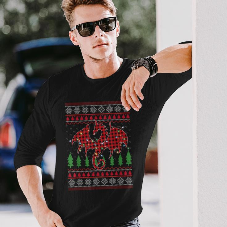 Zodiac Dragon Ugly Sweater Christmas Lights Dragon Lover Long Sleeve T-Shirt Gifts for Him