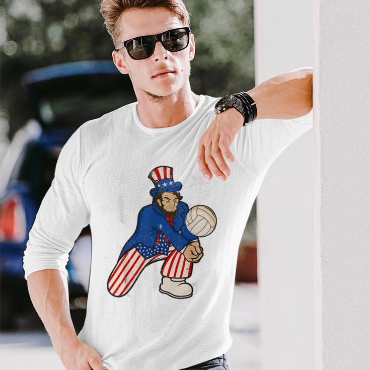 Abraham Lincoln Playing Volleyball 4Th Of July Long Sleeve T-Shirt Gifts for Him