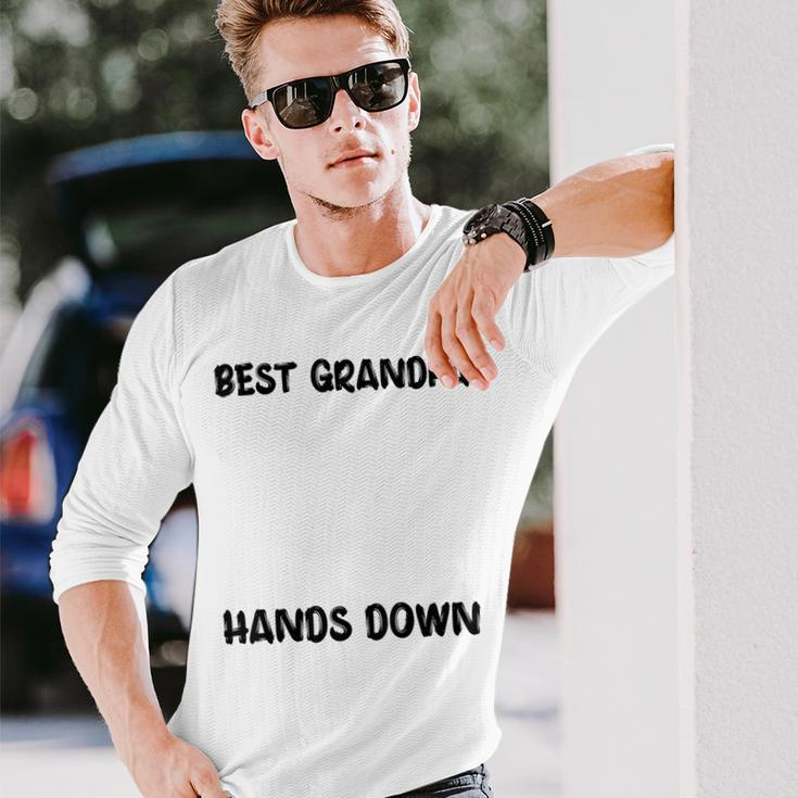 Best Grandpa Hands Down Craft Handprints Fathers Day Long Sleeve T-Shirt Gifts for Him