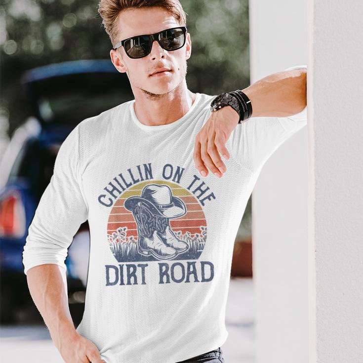 Chillin On The Dirt Road Cowboy Hat Country Music Long Sleeve T-Shirt Gifts for Him
