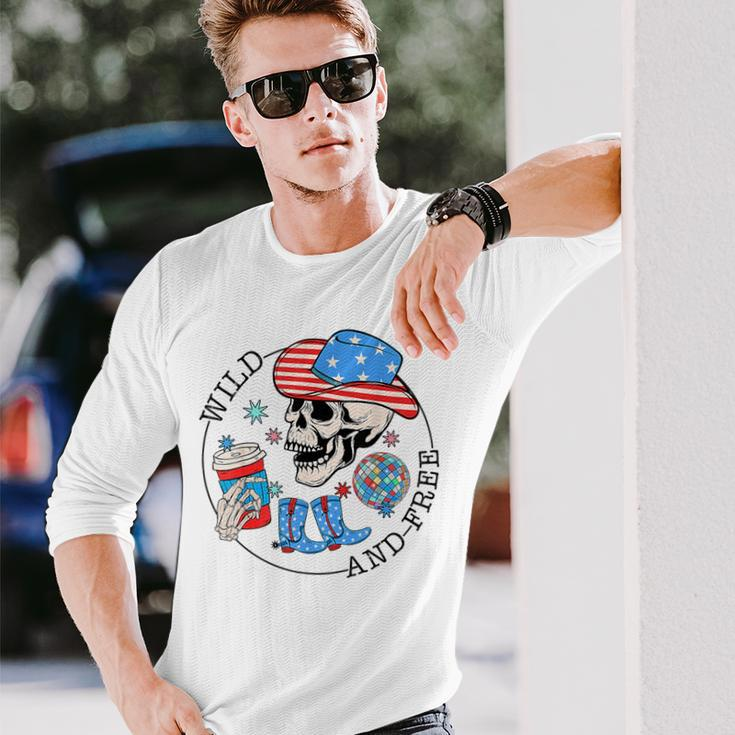 Cowboy Skeleton 4Th Of July American Flag Long Sleeve T-Shirt T-Shirt Gifts for Him