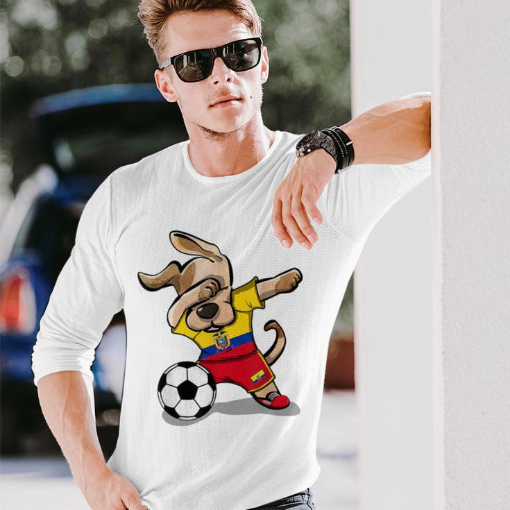 Dabbing Dog Ecuador Soccer Fans Jersey Ecuadorian Football Long Sleeve T-Shirt Gifts for Him
