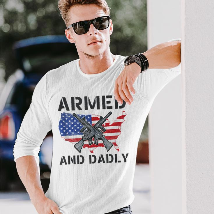 Fathers Day Pun Us Flag Deadly Dad Armed And Dadly Long Sleeve T-Shirt T-Shirt Gifts for Him