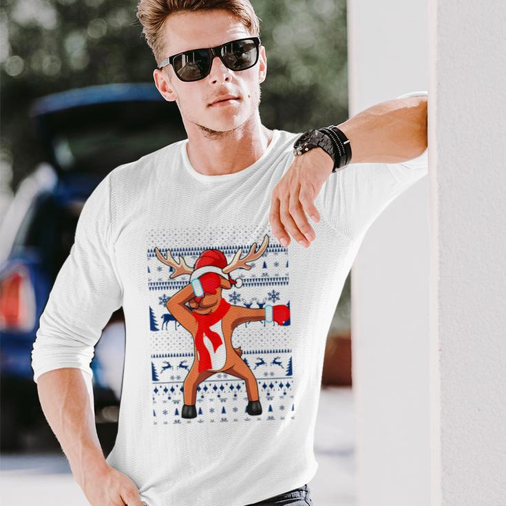 Dabbing Reindeer Ugly Christmas Sweaters Long Sleeve T-Shirt Gifts for Him