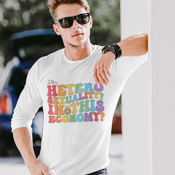 Groovy Hetero Heterosexuality In This Economy Lgbt Pride Long Sleeve T-Shirt T-Shirt Gifts for Him