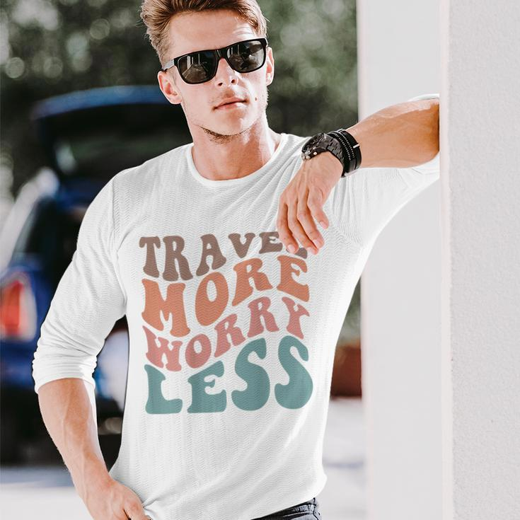 Groovy Travel More Worry Less Retro Girls Woman Back Long Sleeve T-Shirt Gifts for Him