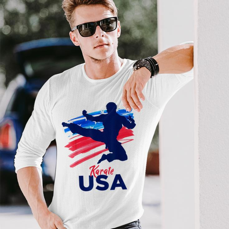 Karate Support The Team Student Sensei Usa Flag American Long Sleeve T-Shirt T-Shirt Gifts for Him