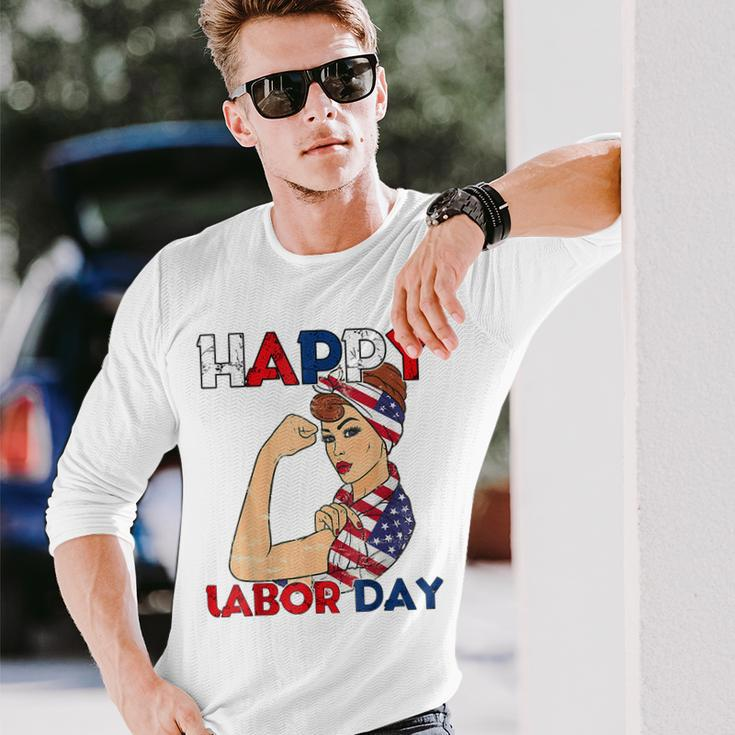 Labor Day Rosie The Riveter American Flag Woman Usa Long Sleeve Gifts for Him