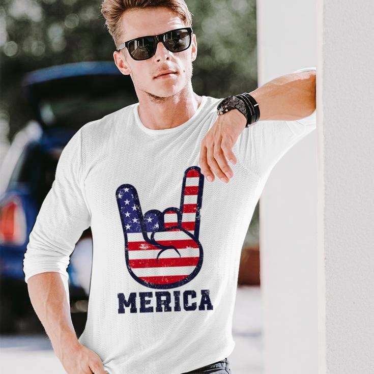 Merica Rock Sign 4Th Of July American Usa Flag Patriotic Long Sleeve T-Shirt T-Shirt Gifts for Him