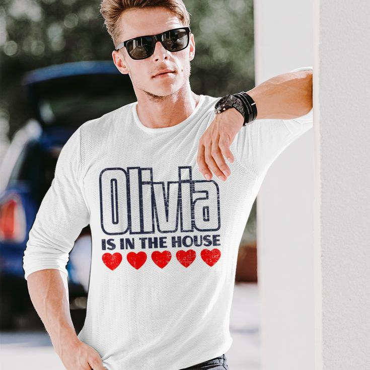 Olivia Is In The House Retro Hearts First Name Love Olivia Long Sleeve T-Shirt Gifts for Him