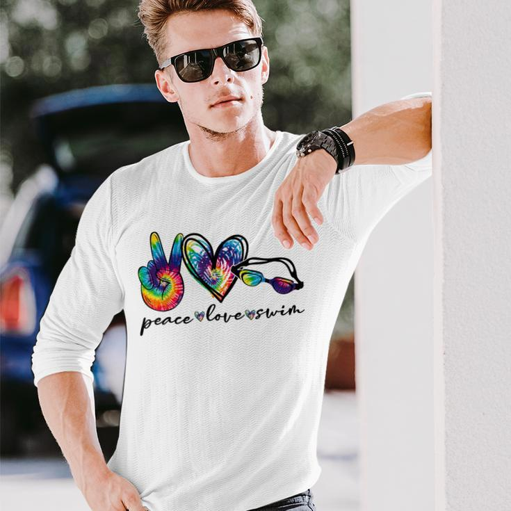 Peace Love Swim Tie Dye Swimmer Swimming Summer Trip Long Sleeve T-Shirt Gifts for Him