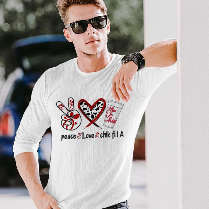 PeaceLoveChik Fil A Casual Print Cute Graphic Long Sleeve T-Shirt Gifts for Him