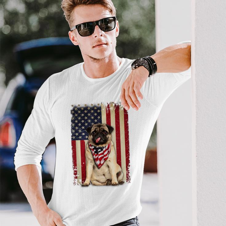 Pug American Flag 4Th Of July Independence Long Sleeve T-Shirt Gifts for Him