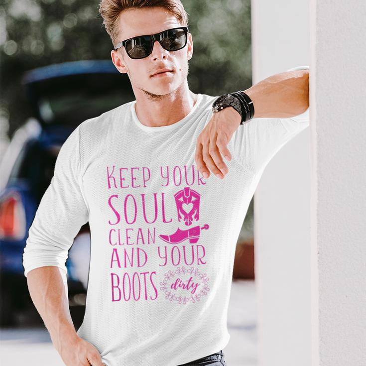 Soul Clean Boots Dirty Cute Pink Cowgirl Boots Rancher Long Sleeve T-Shirt Gifts for Him