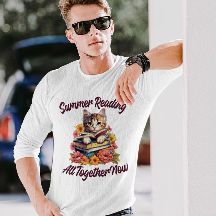 Summer Reading All Together 2023 Cat Books Now Library Long Sleeve T-Shirt T-Shirt Gifts for Him