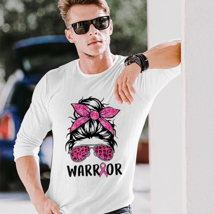 Support Squad Messy Bun Pink Warrior Breast Cancer Awareness Breast Cancer Awareness Long Sleeve T-Shirt T-Shirt Gifts for Him