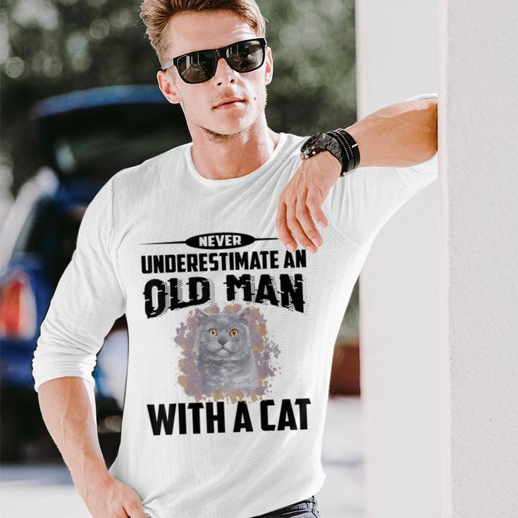 Never Underestimate An Old Man With British Shorthair Cat Old Man Long Sleeve T-Shirt T-Shirt Gifts for Him