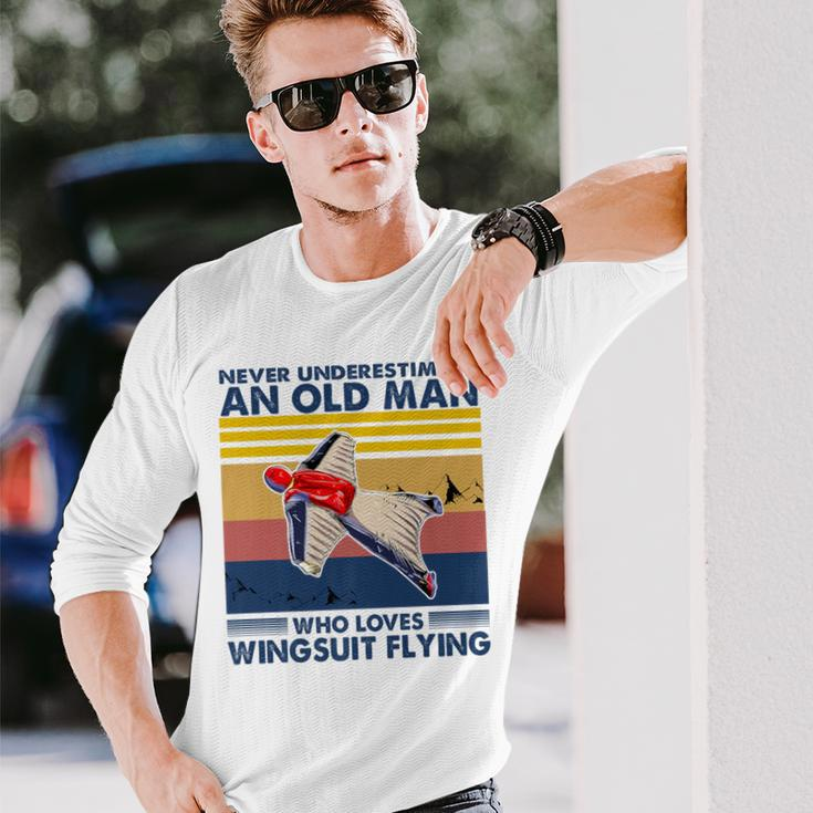 Never Underestimate An Old Man Who Loves Wingsuit Flying Long Sleeve T-Shirt Gifts for Him