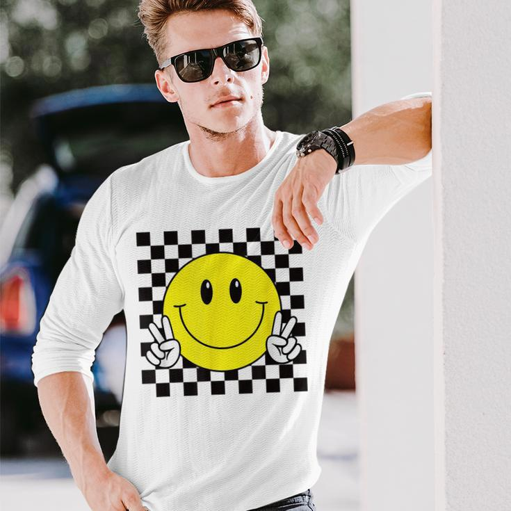 Yellow Smile Face Cute Checkered Peace Smiling Happy Face Long Sleeve Gifts for Him