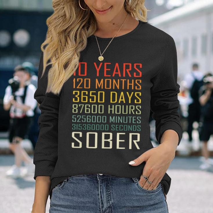 10 Year Sobriety Anniversary Vintage 10 Years Sober Long Sleeve T-Shirt Gifts for Her